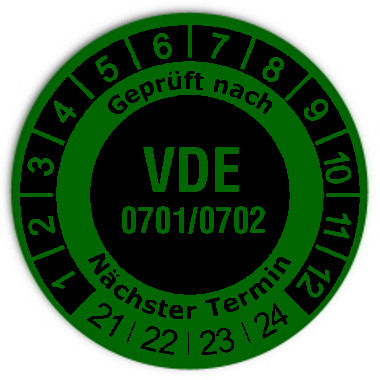 Prüfplaketten Material:Folie grün Größe:Ø 30mm Nächste Prüfung:2021 Barcode:ohne Stellenanzahl:ohne Ausführung:1 Etikette pro Nummer Menge:500