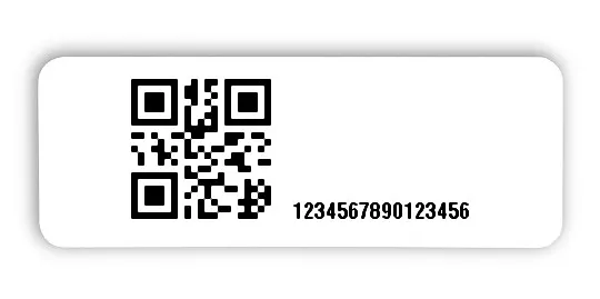Universaletiketten Material:Patch Größe:40x15mm Kopfzeile:"ohne" Barcode:QR Stellenanzahl:16-stellig Ausführung:1 Etikette pro Nummer Menge:500