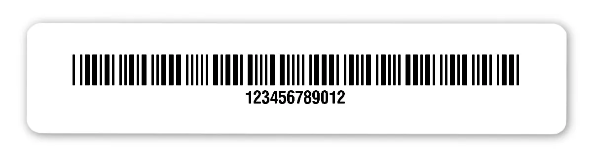 Universaletiketten Material:Polyethylen-Folie weiß matt opak Größe:77x16mm Kopfzeile:"ohne" Barcode:Code 39 ohne Prüfziffer Stellenanzahl:12-stellig Ausführung:1 Etikette pro Nummer Menge:100