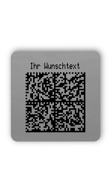 1000x Etiketten Folie silber, 26x26mm, DataMatrix Webadresse fix, Ihr Wunschtext, Ohne Klartext