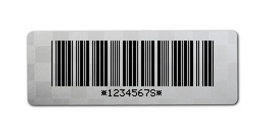 Universaletiketten Material:Siegeletikett Größe:36x13mm Kopfzeile:"ohne" Barcode:Code 39 mit Prüfziffer Stellenanzahl:8-stellig Ausführung:2 Etiketten pro Nummer Etiketten je Rolle:500