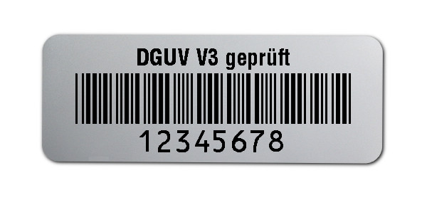 500x Prüfetiketten Folie silber, 40x15mm, 8-stellig ff, DGUV V3 geprüft, 1 Etikett pro Nummer