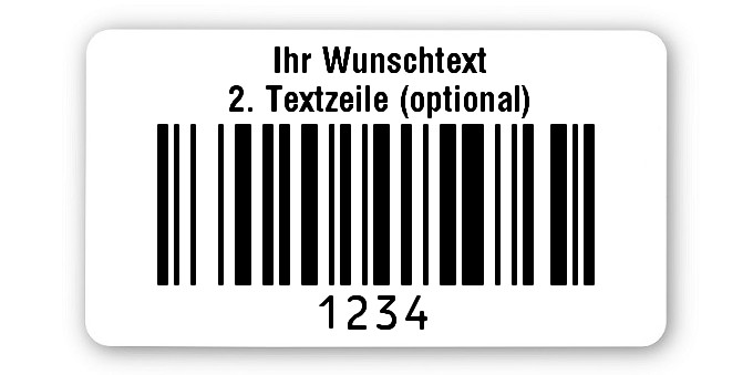 500x Prüfetiketten Folie weiß, 45x25mm, 128B 4-stellig ff, Ihr Wunschtext, 1 Etikett pro Nummer