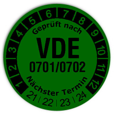 Prüfplaketten Material:Folie grün Größe:Ø 30mm Nächste Prüfung:2021 Barcode:ohne Stellenanzahl:ohne Ausführung:1 Etikette pro Nummer Menge:1000