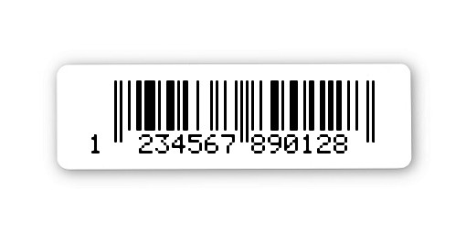 EAN Gutschein Etiketten Material:Polyethylen-Folie hochglänzend weiß Größe:31x9mm Kopfzeile:"ohne" Barcode:EAN 13 Stellenanzahl:13-stellig Menge:500