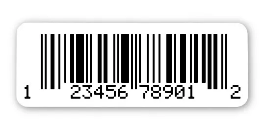 EAN Etiketten Material:Polyethylen-Folie hochglänzend weiß Größe:40x15mm Kopfzeile:"ohne" Barcode:UPC A Stellenanzahl:12-stellig Menge:1000