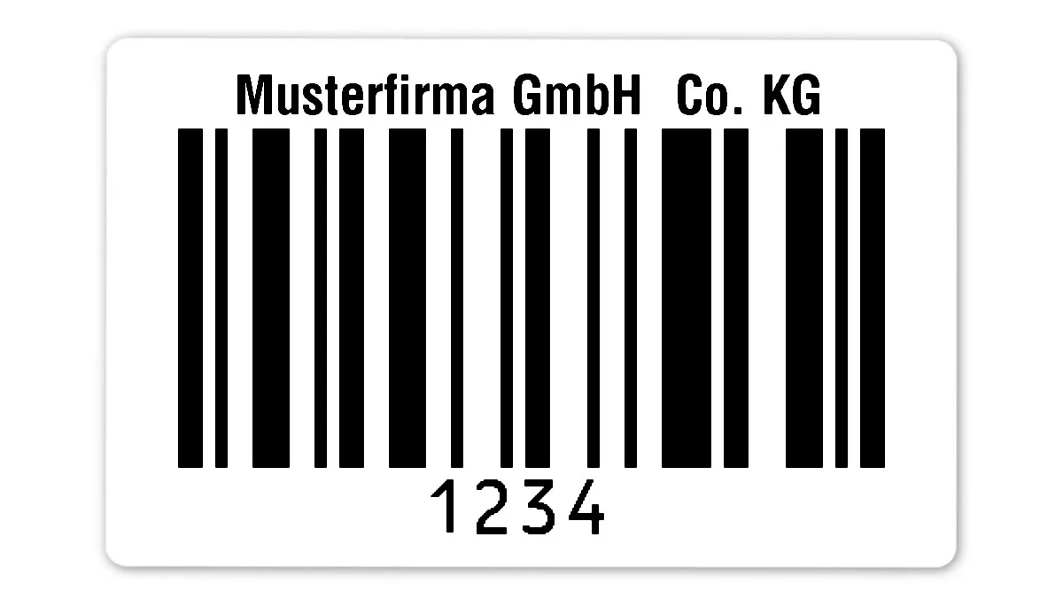 Palettenetiketten Material:Folie weiß Größe:80x50mm Kopfzeile:"Ihr Wunschtext" Barcode:128C Stellenanzahl:4-stellig Ausführung:2 Etiketten pro Nummer Etiketten je Rolle:300