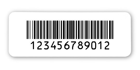 Universaletiketten Material:Thermopapier Größe:40x15mm Kopfzeile:"ohne" Barcode:128B Stellenanzahl:12-stellig Ausführung:2 Etiketten pro Nummer Menge:100