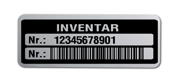 500x Inventaretiketten Folie silber, 40x15mm, 128B 11-stellig ff, Inventar, 1 Etikett pro Nummer