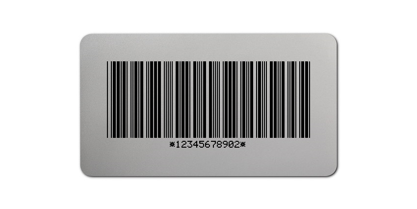 Universaletiketten Material:Folie silber matt Größe:45x25mm Kopfzeile:"ohne" Barcode:Code 39 mit Prüfziffer Stellenanzahl:11-stellig Ausführung:3 Etiketten pro Nummer Menge:300