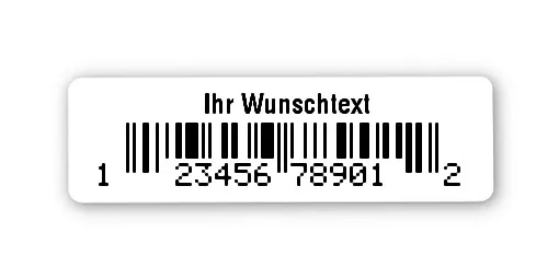 EAN Etiketten Material:Polyethylen-Folie hochglänzend weiß Größe:31x9mm Produkt:EAN Etiketten Vorgabeliste:Mit Vorgabeliste Größe:31x9mm Barcode:UPC A Stellenanzahl:12-stellig Ausführung:1 Etikette pro Nummer Menge:500