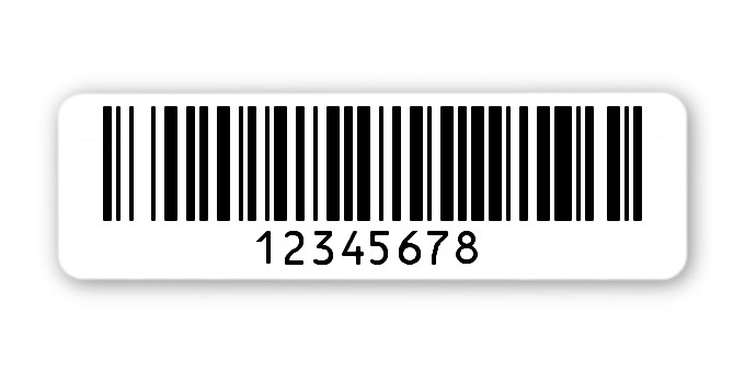 Archivierungsetiketten Material:Polyethylen-Folie hochglänzend weiß Größe:50x15mm Kopfzeile:"ohne" Barcode:128B Stellenanzahl:8-stellig Menge:1000