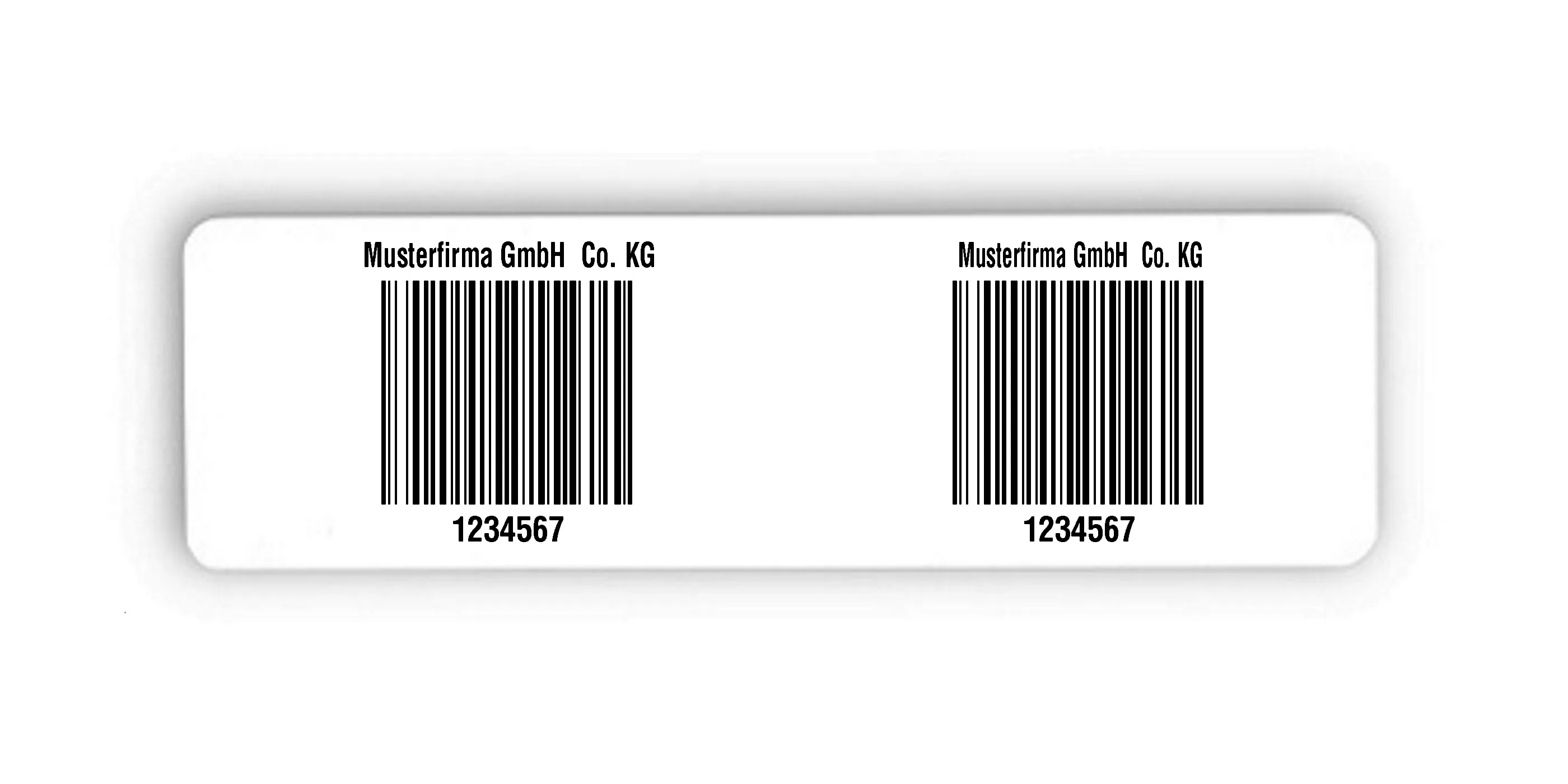 Palettenetiketten Material:Polyethylen-Folie hochglänzend weiß Größe:150x50mm Kopfzeile:"Ihr Wunschtext" Barcode:128B Stellenanzahl:7-stellig Menge:300