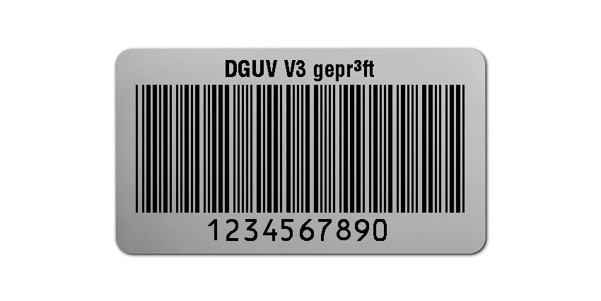 500x Prüfetiketten Folie silber, 45x25mm, 10-stellig ff, DGUV V3 geprüft, 1 Etikett pro Nummer