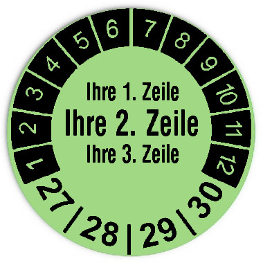 Prüfplaketten 3-zeilig, mittlere Zeile groß - Durchmesser: 30mm