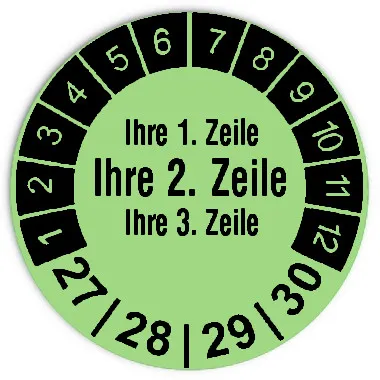 Produktbild: Prüfplaketten 3-zeilig, mittlere Zeile groß - Durchmesser: 30mm