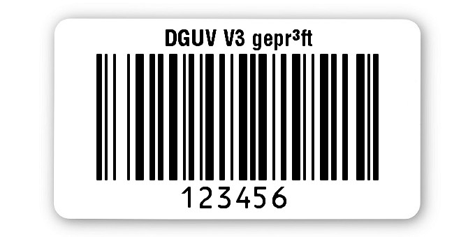 500x Prüfetiketten Folie weiß, 45x25mm, 128B 6-stellig ff, DGUV V3 geprüft, 1 Etikett pro Nummer