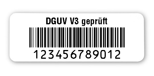1000x Prüfetiketten Folie weiß, 40x15mm, 128B 12-stellig ff, DGUV V3 geprüft, 1 Etikett pro Nummer