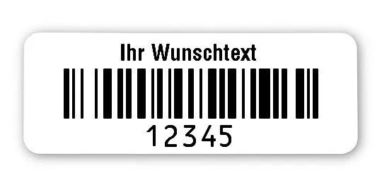 Universaletiketten Material:Patch Größe:40x15mm Kopfzeile:"Ihr Wunschtext" Barcode:128B Stellenanzahl:5-stellig Ausführung:1 Etikette pro Nummer Menge:500