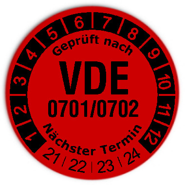 Prüfplaketten Material:Folie rot Größe:Ø 30mm Nächste Prüfung:2021 Barcode:ohne Stellenanzahl:ohne Ausführung:1 Etikette pro Nummer Menge:500