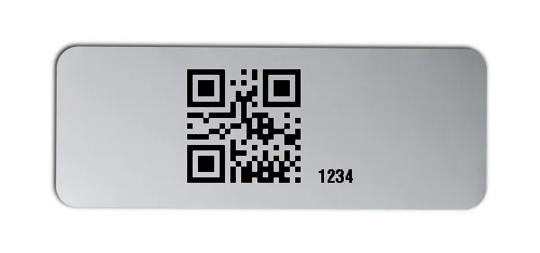 Universaletiketten Material:Folie silber matt Größe:40x15mm Kopfzeile:"ohne" Barcode:QR Stellenanzahl:4-stellig Ausführung:2 Etiketten pro Nummer Menge:1000