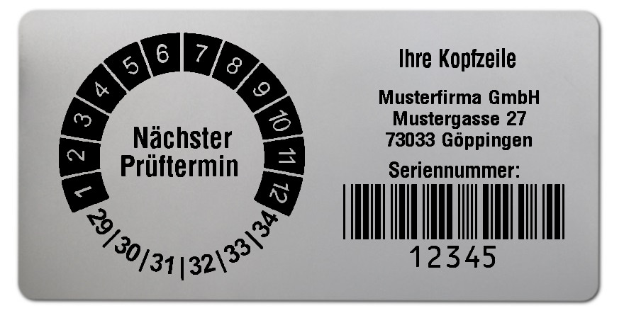 1000x set994-Folie silber, 68x34mm, 5-stellig ff, Ihr Wunschtext, 1 Etikett pro Nummer