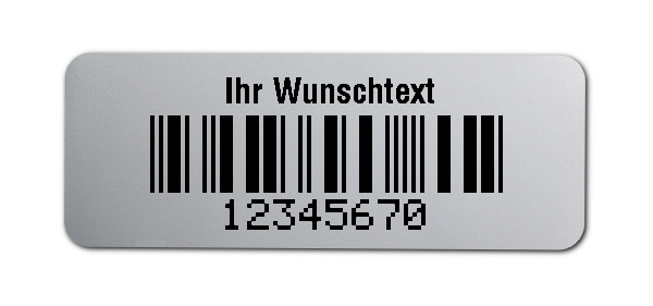 1000x Etiketten Folie silber, 40x15mm, 2a5 mit Prüfziffer 8-stellig ff, Ihr Wunschtext, 4 Etiketten pro Nummer