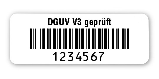 500x Prüfetiketten Folie weiß, 40x15mm, 128B 7-stellig ff, DGUV V3 geprüft, 1 Etikett pro Nummer