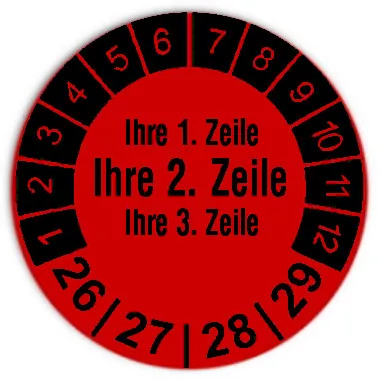 Produktbild: Prüfplaketten 3-zeilig, mittlere Zeile groß - Durchmesser: 30mm