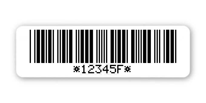 1000x Archivierungsetiketten Folie weiß, 50x15mm, Code 39 mit Prüfziffer 6-stellig fix, 1 Etikett pro Nummer