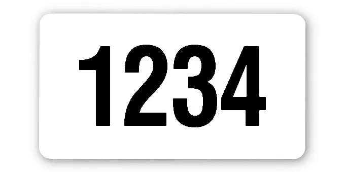 Universaletiketten Material:Polyethylen-Folie hochglänzend weiß Größe:45x25mm Kopfzeile:"ohne" Barcode:ohne Stellenanzahl:4-stellig Ausführung:1 Etikette pro Nummer Menge:500