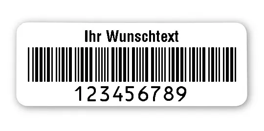 Textiletiketten Material:Patch Größe:40x15mm Kopfzeile:"Ihr Wunschtext" Barcode:Code 39 ohne Prüfziffer Stellenanzahl:9-stellig Ausführung:1 Etikette pro Nummer Menge:100