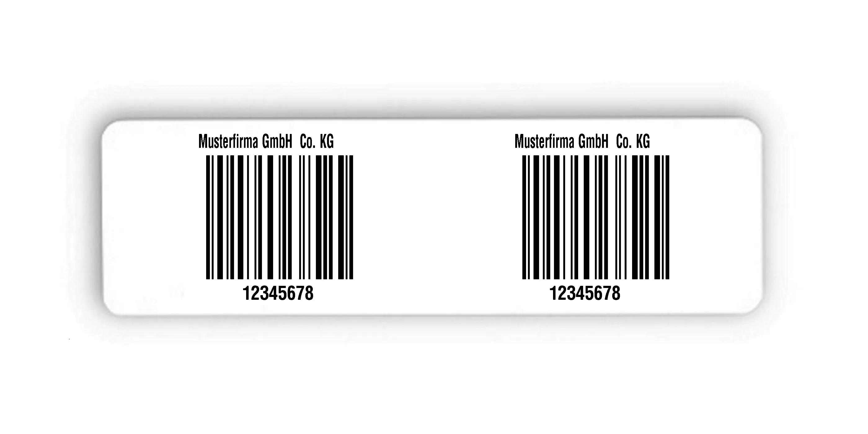 Palettenetiketten Material:Polyethylen-Folie hochglänzend weiß Größe:150x50mm Kopfzeile:"Ihr Wunschtext" Barcode:128C Stellenanzahl:8-stellig Menge:300