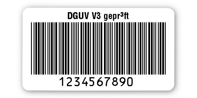 500x Prüfetiketten Folie weiß, 45x25mm, 10-stellig ff, DGUV V3 geprüft, 1 Etikett pro Nummer