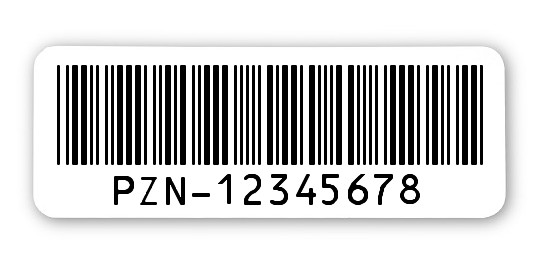 PZN Etiketten Material:Polyethylen-Folie hochglänzend weiß Größe:40x15mm Kopfzeile:"ohne" Barcode:PZN-8 Stellenanzahl:9-stellig Sonderetikett:Uncodierter Präfix Menge:100