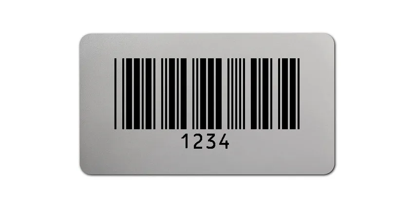 Universaletiketten Material:Folie silber matt Größe:45x25mm Kopfzeile:"ohne" Barcode:Code 39 ohne Prüfziffer Stellenanzahl:4-stellig Ausführung:4 Etiketten pro Nummer Menge:1000