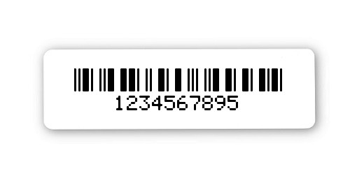 Universaletiketten Material:Folie hochglänzend weiß Größe:31x9mm Kopfzeile:"ohne" Barcode:2a5 mit Prüfziffer Stellenanzahl:10-stellig Ausführung:3 Etiketten pro Nummer Menge:300