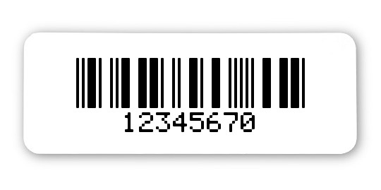 Universaletiketten Material:Thermopapier Größe:40x15mm Kopfzeile:"ohne" Barcode:2a5 mit Prüfziffer Stellenanzahl:8-stellig Ausführung:4 Etiketten pro Nummer Menge:100