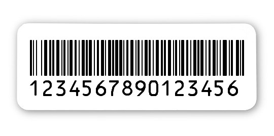 Produktbild:Universaletiketten Material:Folie weiß Größe:40x15mm Kopfzeile:"ohne" Barcode:128B Stellenanzahl:16-stellig Ausführung:1 Etikett pro Nummer Etiketten je Rolle:100
