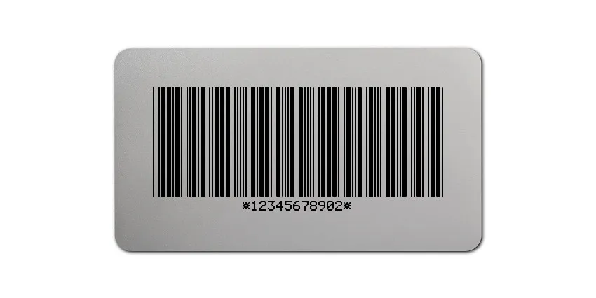 Universaletiketten Material:Polyester-Folie Silberoptik matt Größe:45x25mm Kopfzeile:"ohne" Barcode:Code 39 mit Prüfziffer Stellenanzahl:11-stellig Ausführung:1 Etikette pro Nummer Menge:500
