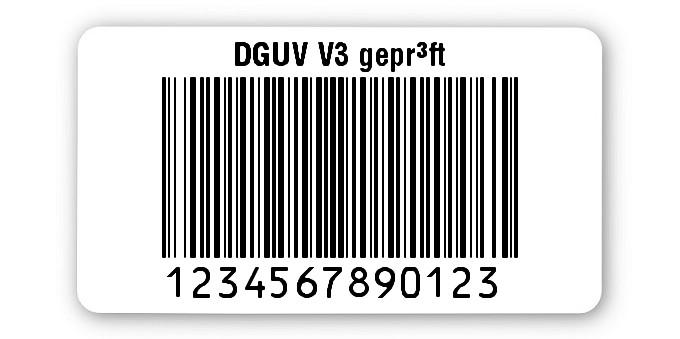 500x Prüfetiketten Folie weiß, 45x25mm, 128B 13-stellig ff, DGUV V3 geprüft, 1 Etikett pro Nummer