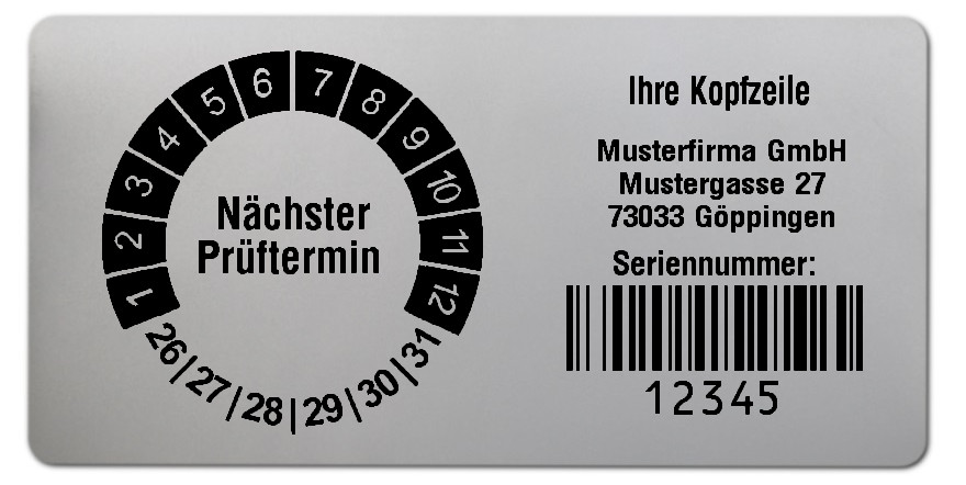 1000x set991-Folie silber, 68x34mm, 128B 5-stellig ff, Ihr Wunschtext, 1 Etikett pro Nummer