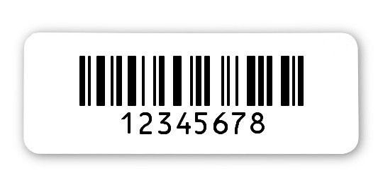 1000x Etiketten Folie weiß, 40x15mm, 128C 8-stellig ff, 1 Etikett pro Nummer