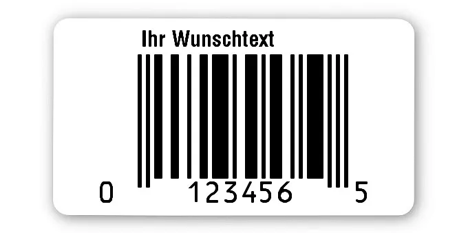 EAN Etiketten Material:Polyethylen-Folie hochglänzend weiß Größe:45x25mm Produkt:EAN Etiketten Vorgabeliste:Mit Vorgabeliste Größe:45x25mm Barcode:UPC E Stellenanzahl:7-stellig Ausführung:1 Etikette pro Nummer Menge:500