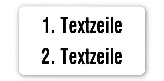 Produktbild:Universaletiketten Material:Folie weiß Größe:45x25mm Kopfzeile:"Ihr Wunschtext" Barcode:ohne Stellenanzahl:ohne Ausführung:1 Etikett pro Nummer Etiketten je Rolle:100