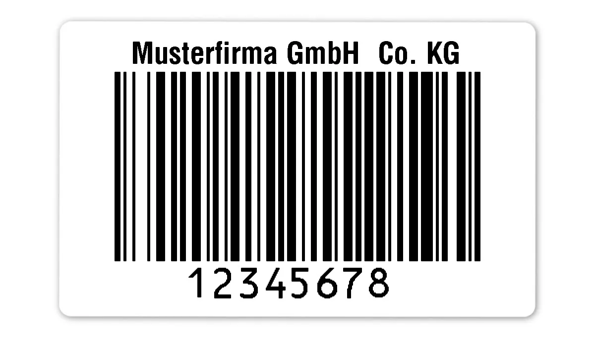 Palettenetiketten Material:Folie weiß Größe:80x50mm Kopfzeile:"Ihr Wunschtext" Barcode:128B Stellenanzahl:8-stellig Ausführung:1 Etikett pro Nummer Etiketten je Rolle:300
