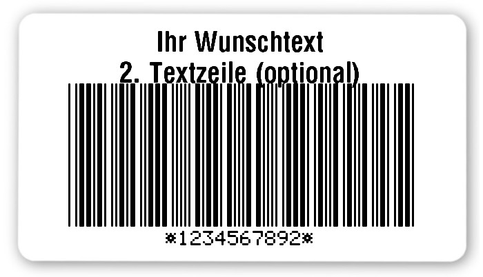 1000x Etiketten Folie weiß, 54x30mm, Code 39 mit Prüfziffer 10-stellig ff, Ihr Wunschtext, 1 Etikett pro Nummer
