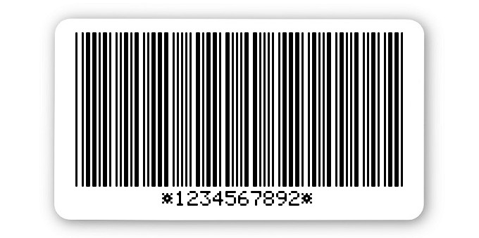 1000x Archivierungsetiketten Folie weiß, 45x25mm, Code 39 mit Prüfziffer 10-stellig ff, Postfix 1