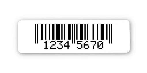 EAN Gutschein Etiketten Material:Polyethylen-Folie hochglänzend weiß Größe:31x9mm Kopfzeile:"ohne" Barcode:EAN 8 Stellenanzahl:8-stellig Menge:500