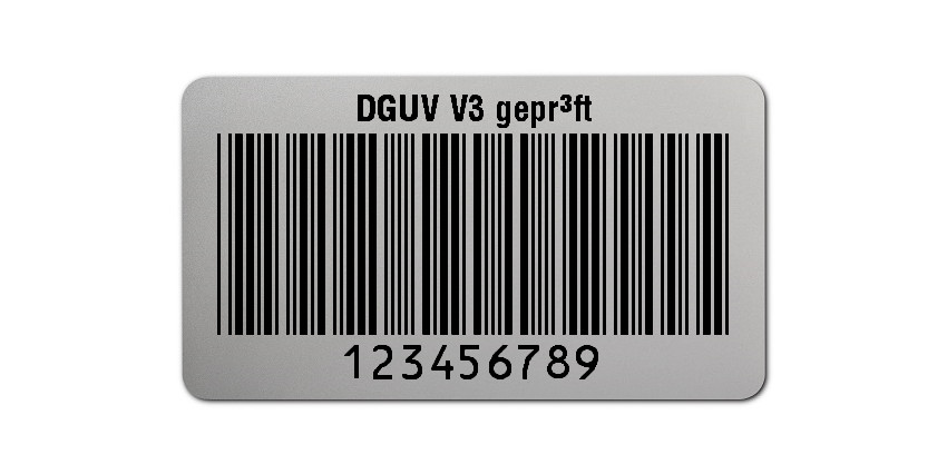 500x Prüfetiketten Folie silber, 45x25mm, 9-stellig ff, DGUV V3 geprüft, 1 Etikett pro Nummer